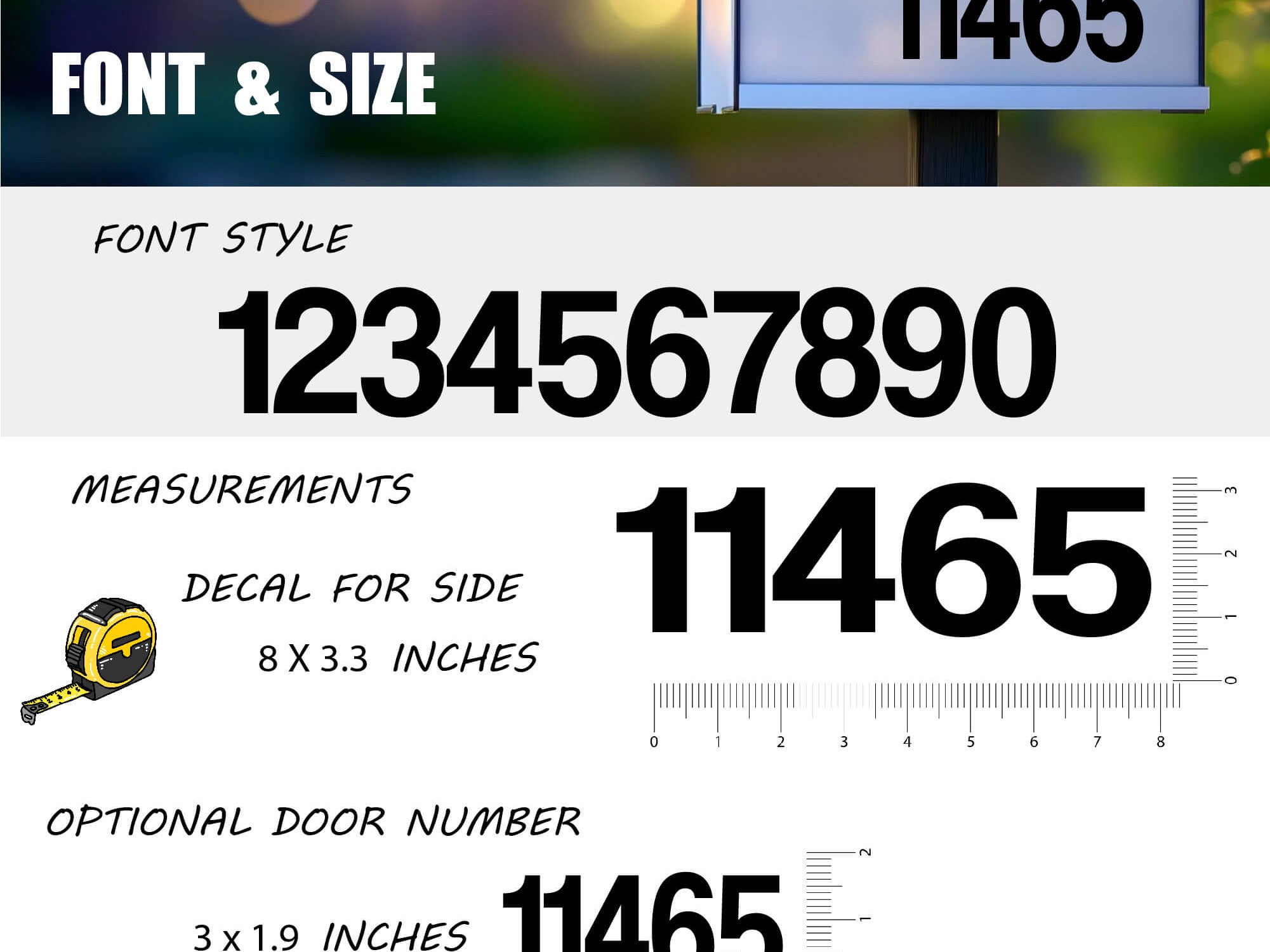 Peel-and-stick mailbox number decals with free practice decal