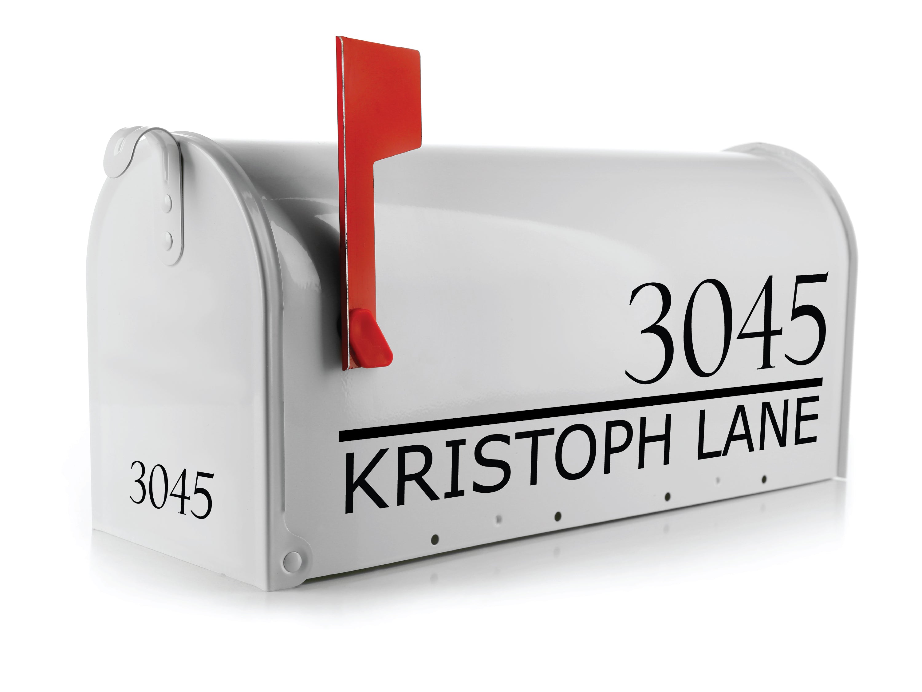 modern two-piece mailbox decal layout with clean typography