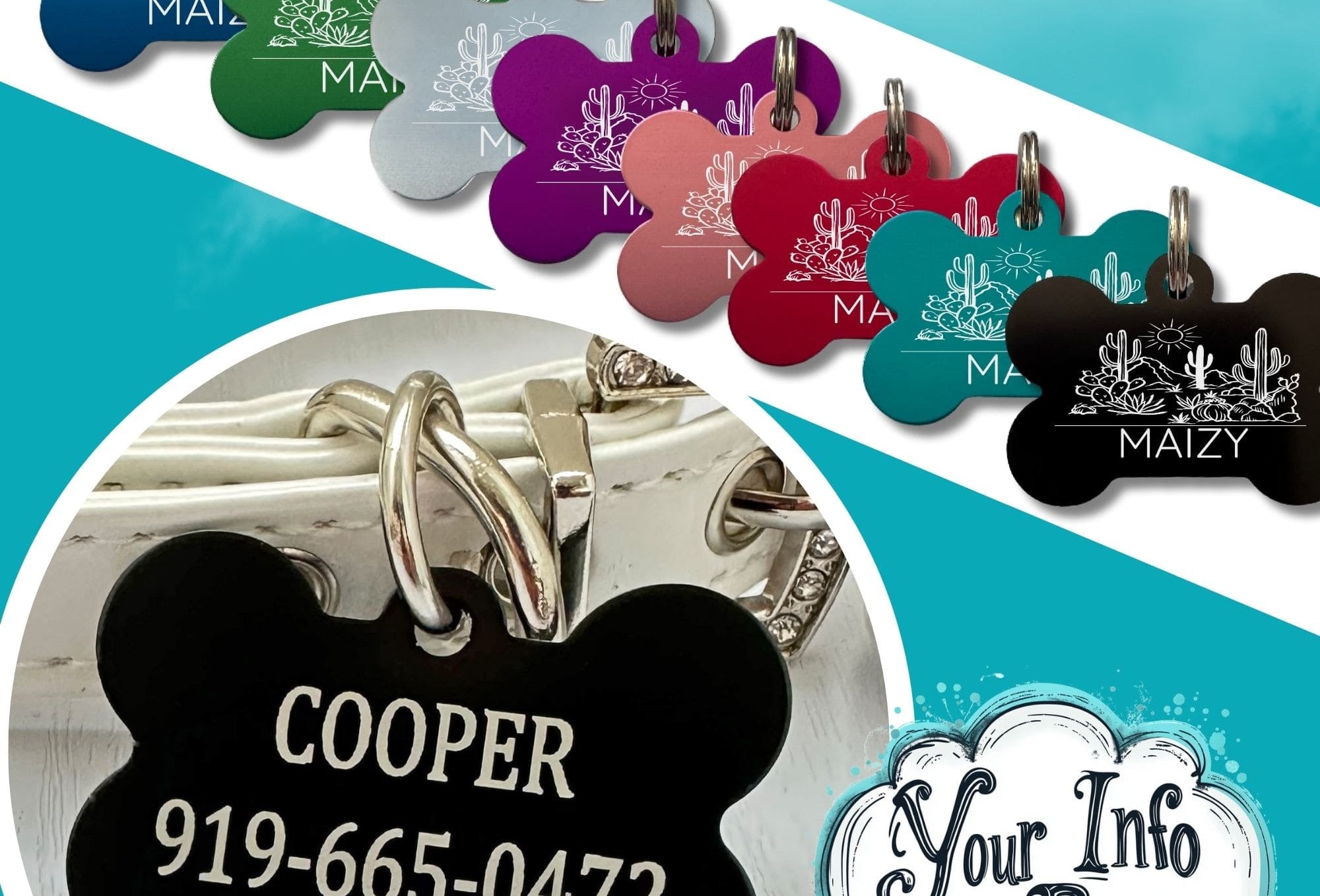Engraved Dog ID Tag – Personalized Desert Cactus Tag