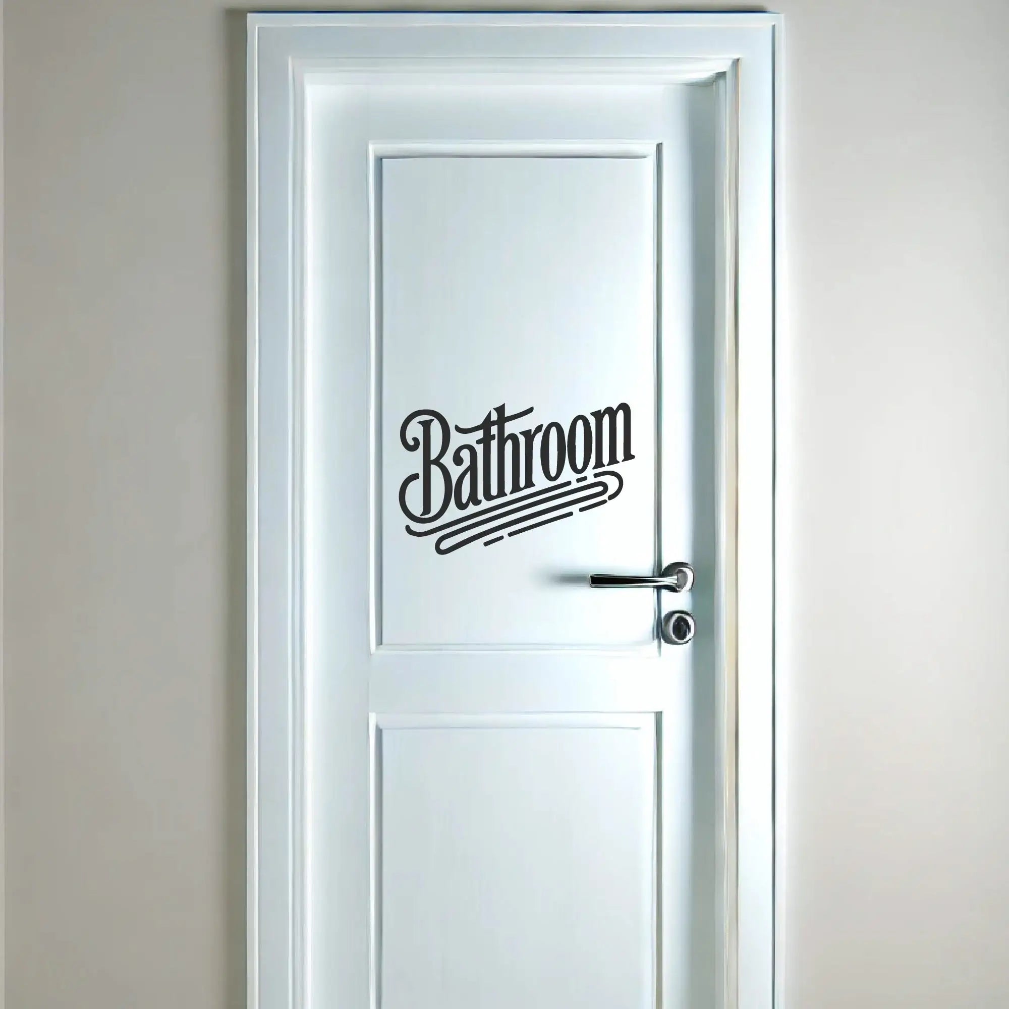 Vintage bathroom vinyl decal displayed on bathroom door