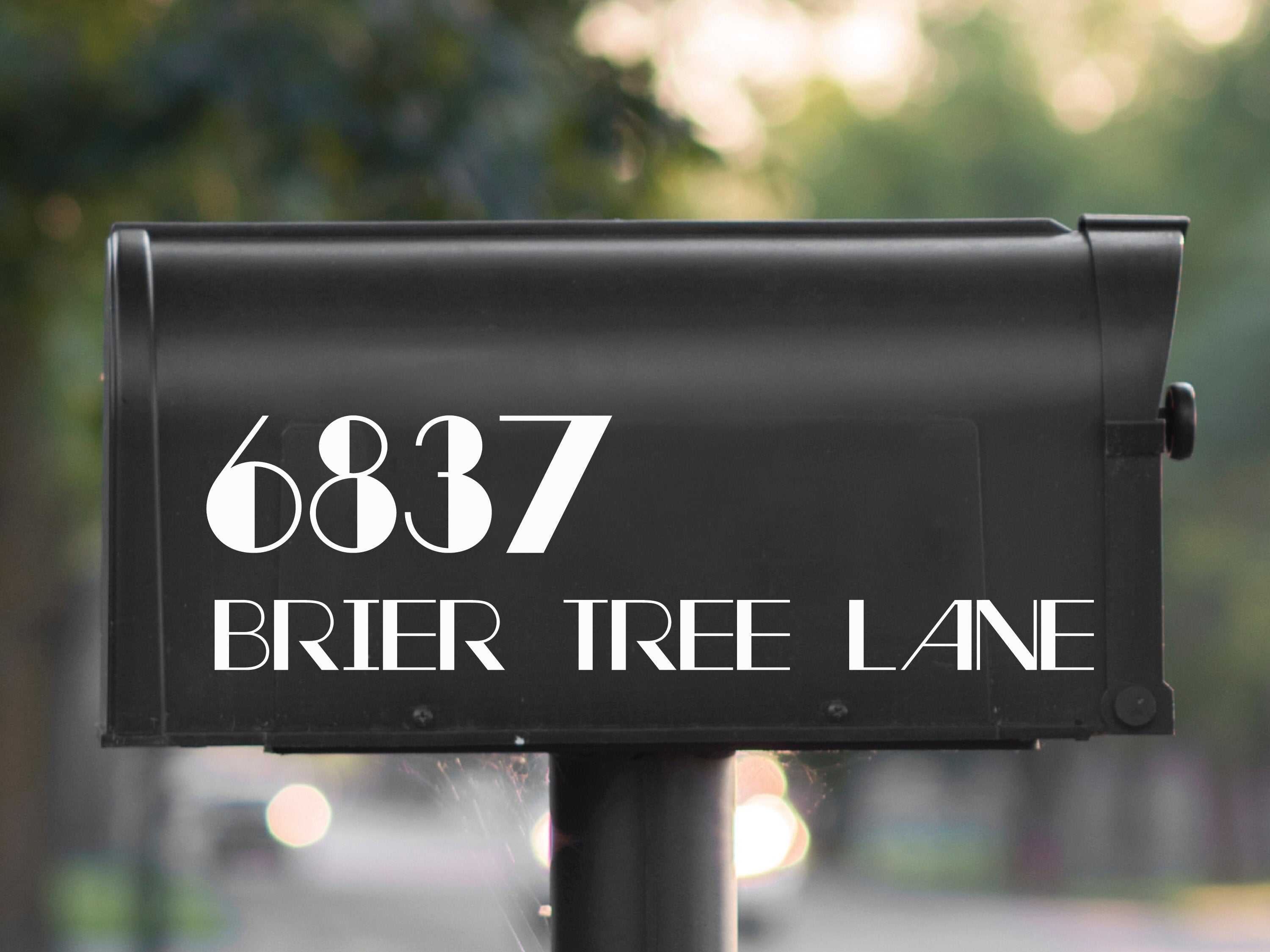 white vinyl mailbox address sticker with house number and street