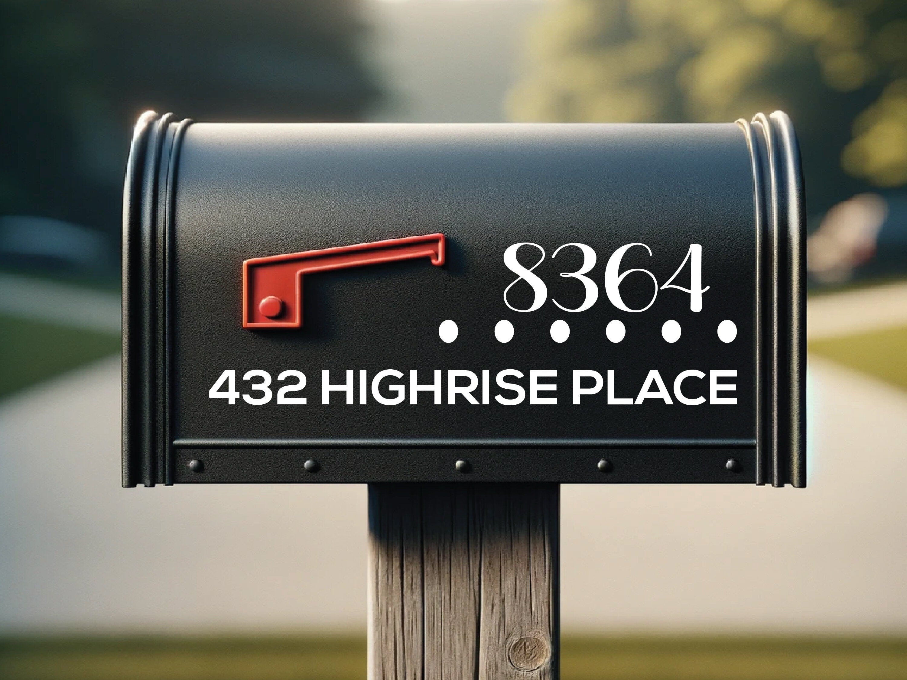 vinyl mailbox decal with house number and street name