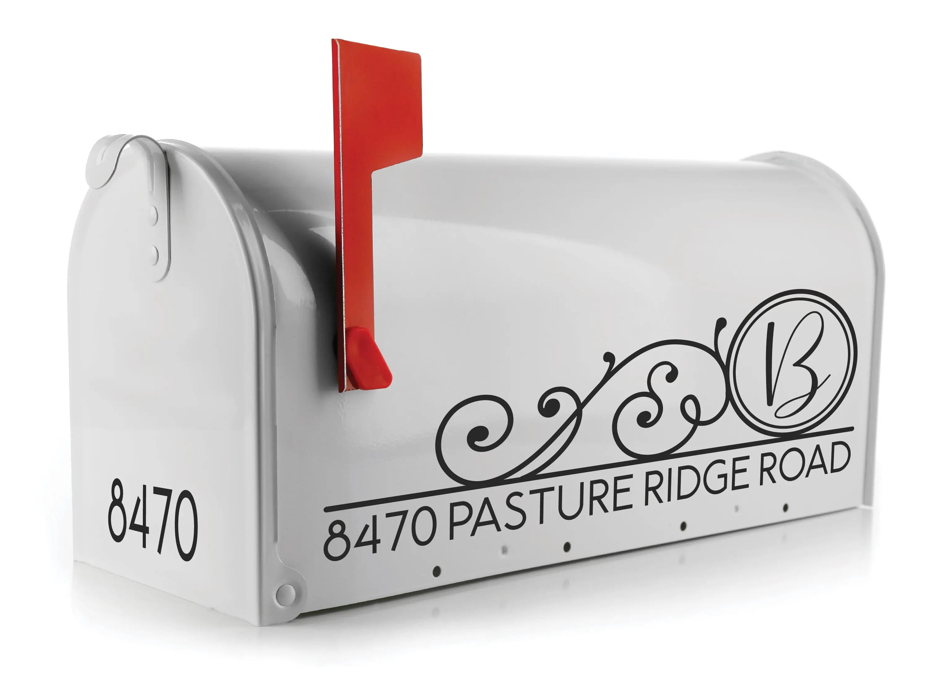 Custom mailbox decals with personalized address and initials for curb appeal