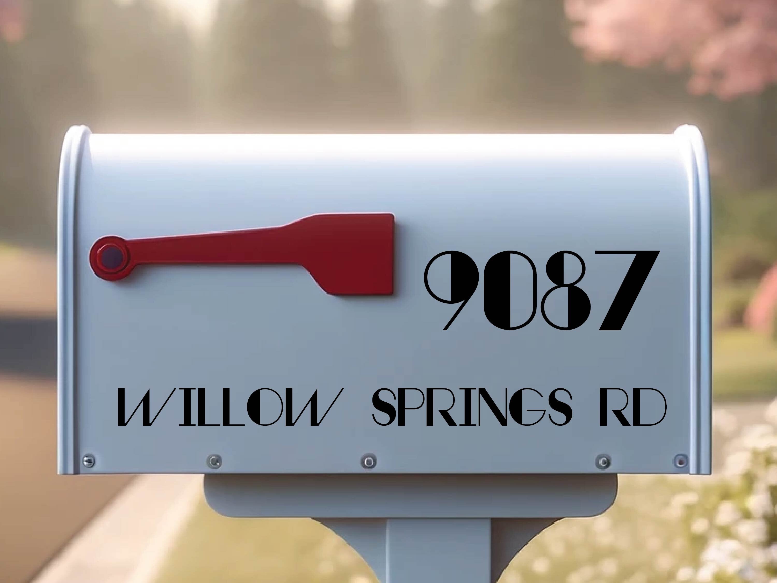 vinyl mailbox label with custom street name and number