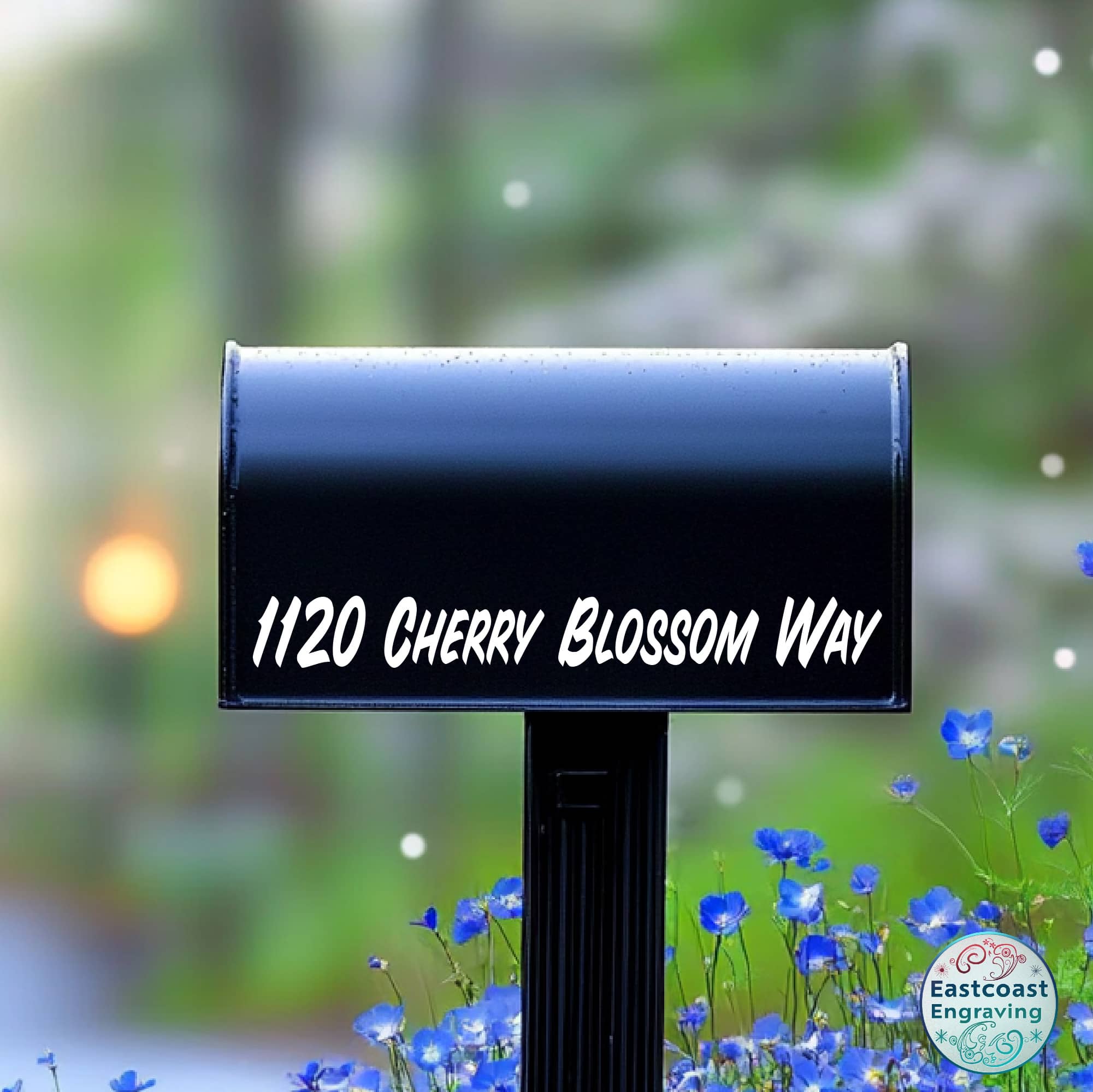 One-line personalized mailbox address sticker in white vinyl