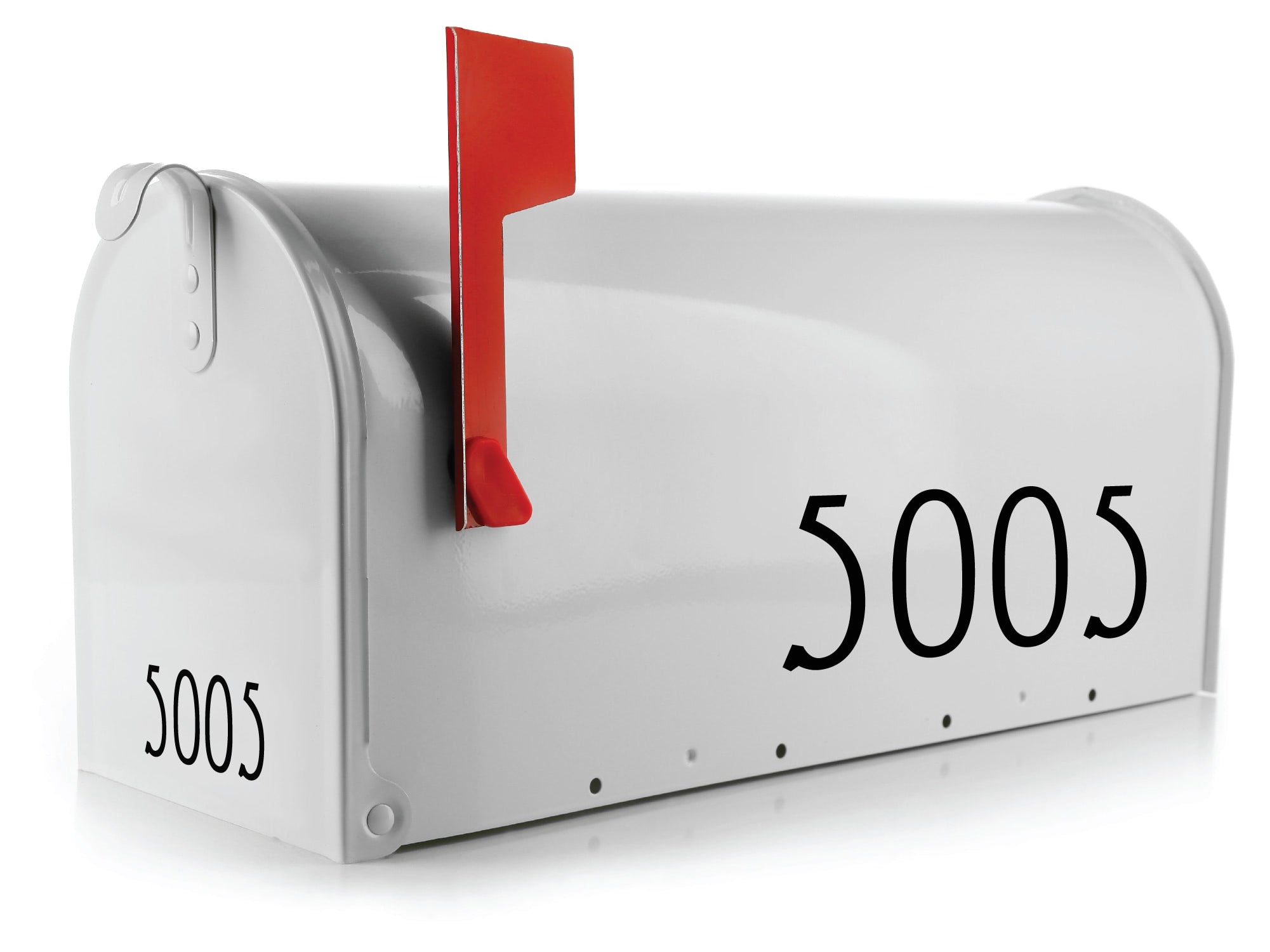 peel and stick address number decals applied to mailbox side panel