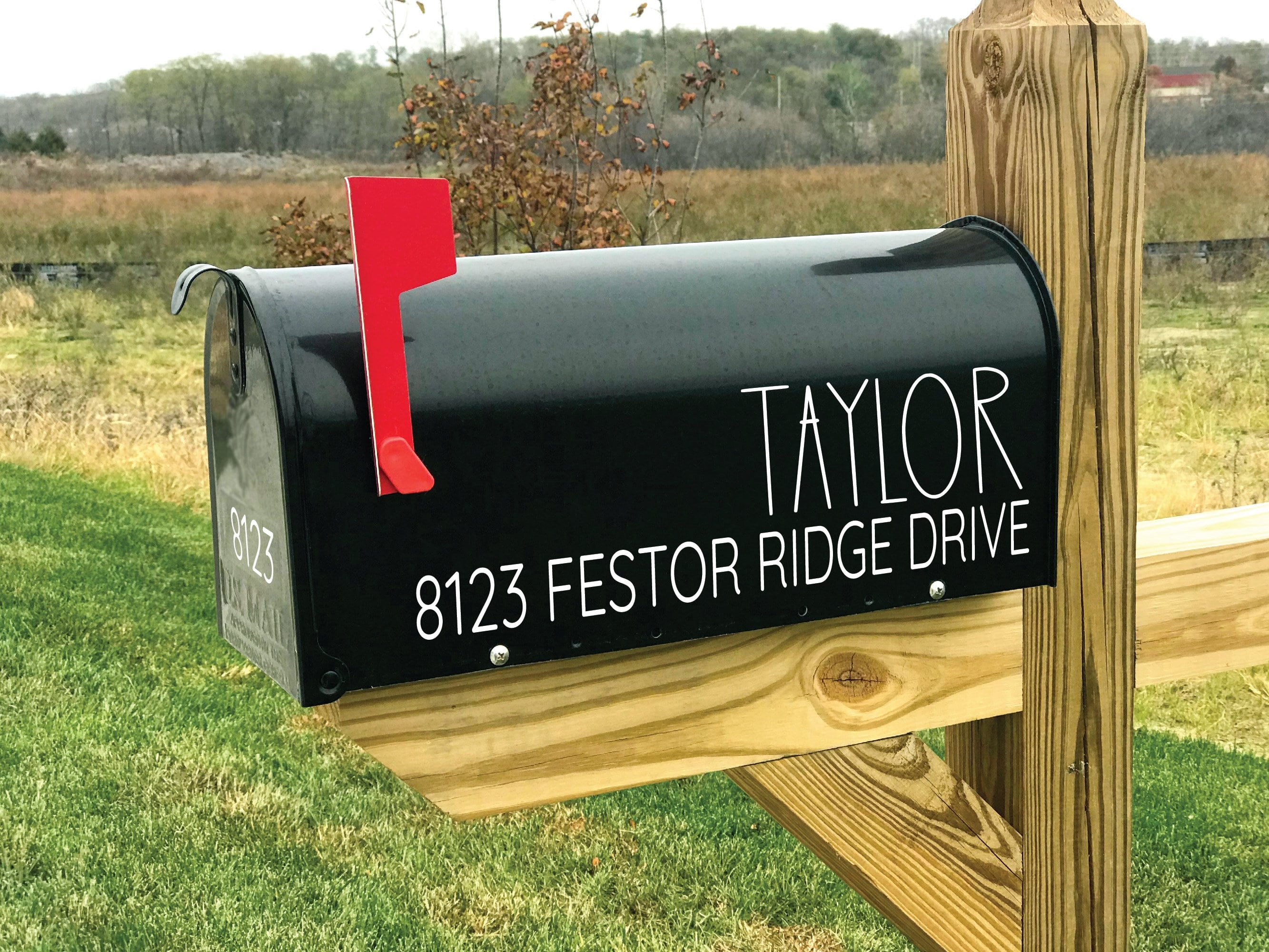 white vinyl mailbox sticker with address lettering