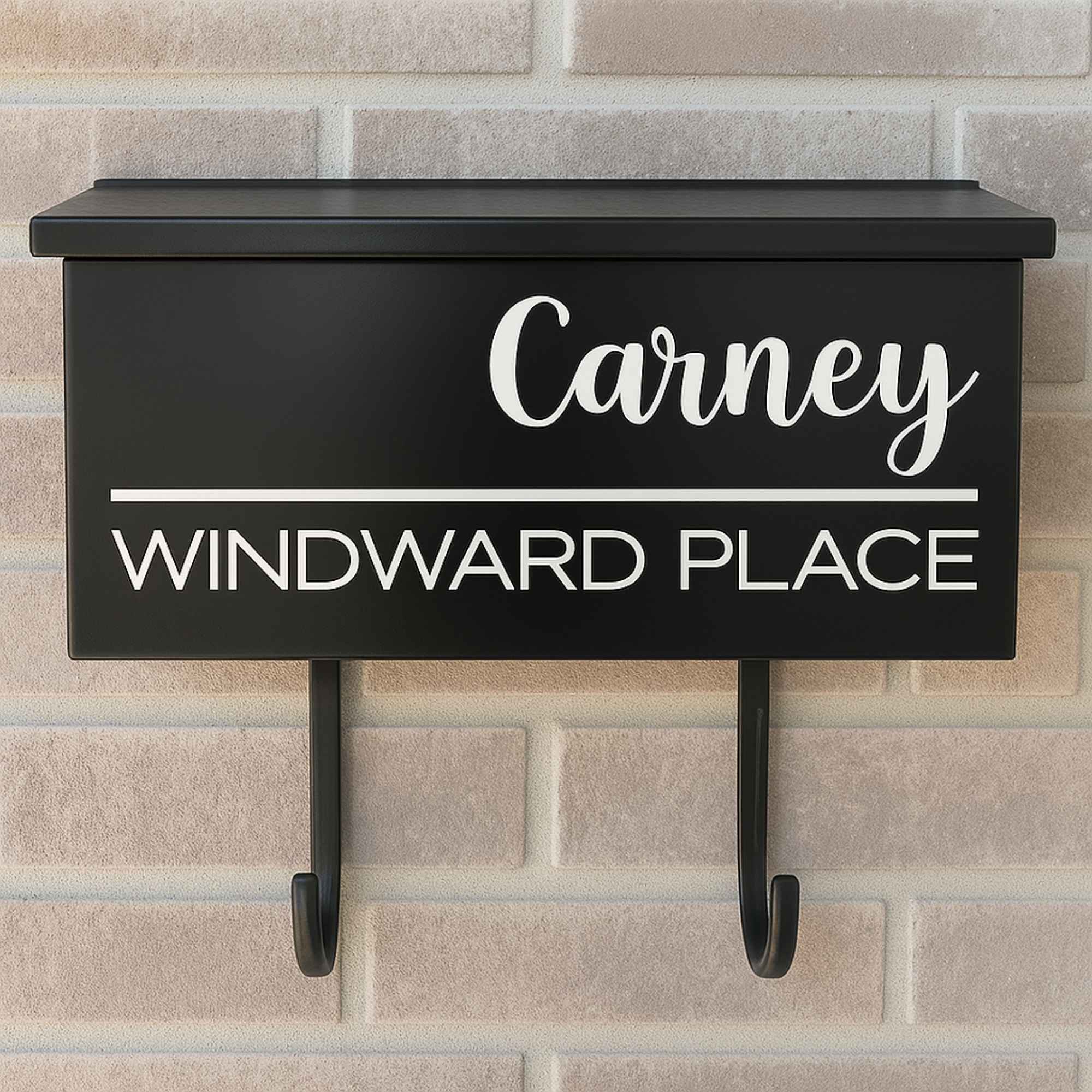 Wall mount mailbox decal with modern script and block lettering for family name and street