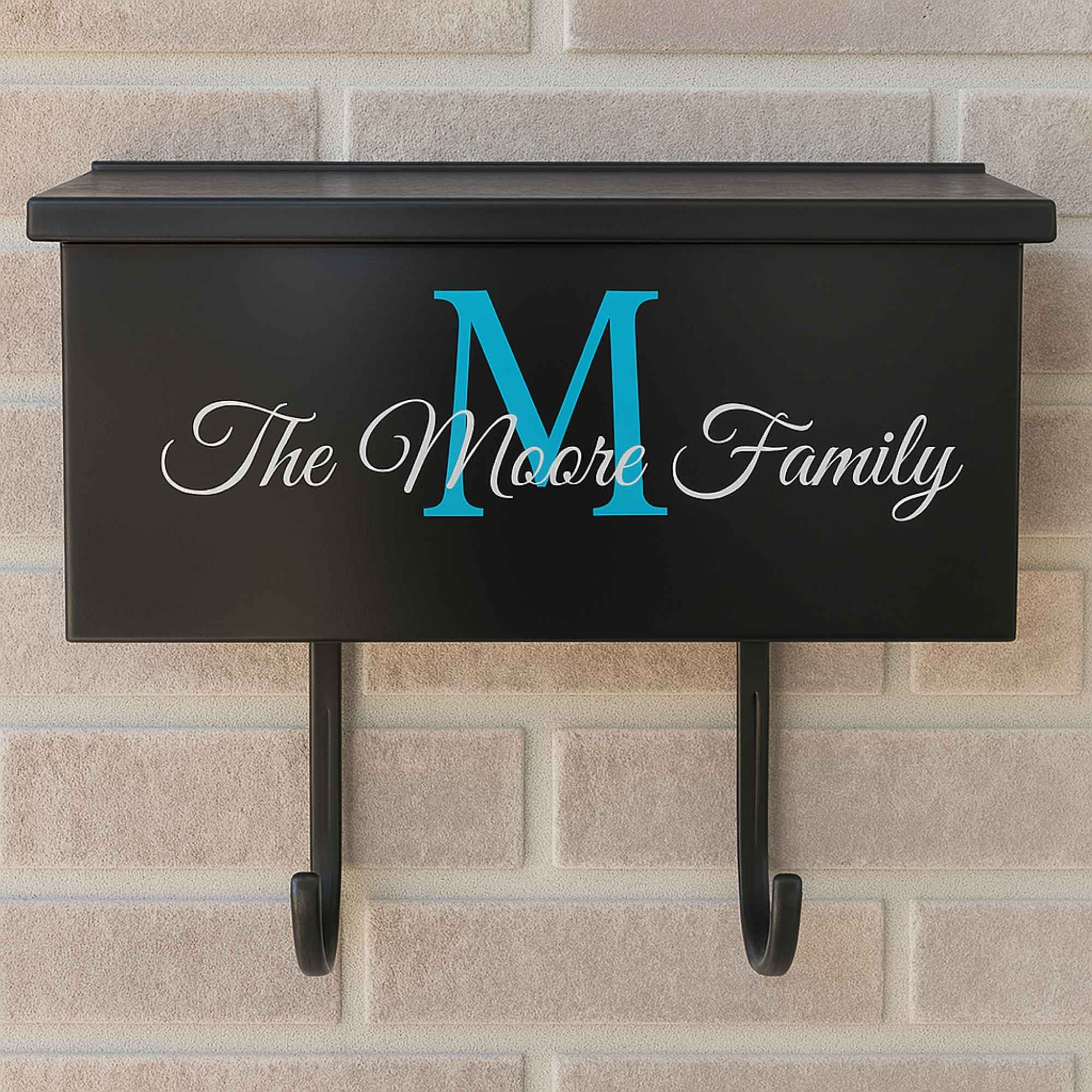 Elegant wall mount mailbox decal featuring a custom initial and family name in script font