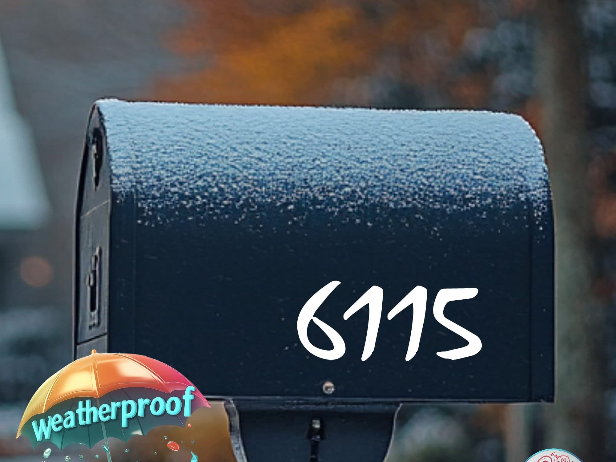 Weatherproof mailbox numbers with peel-and-stick application