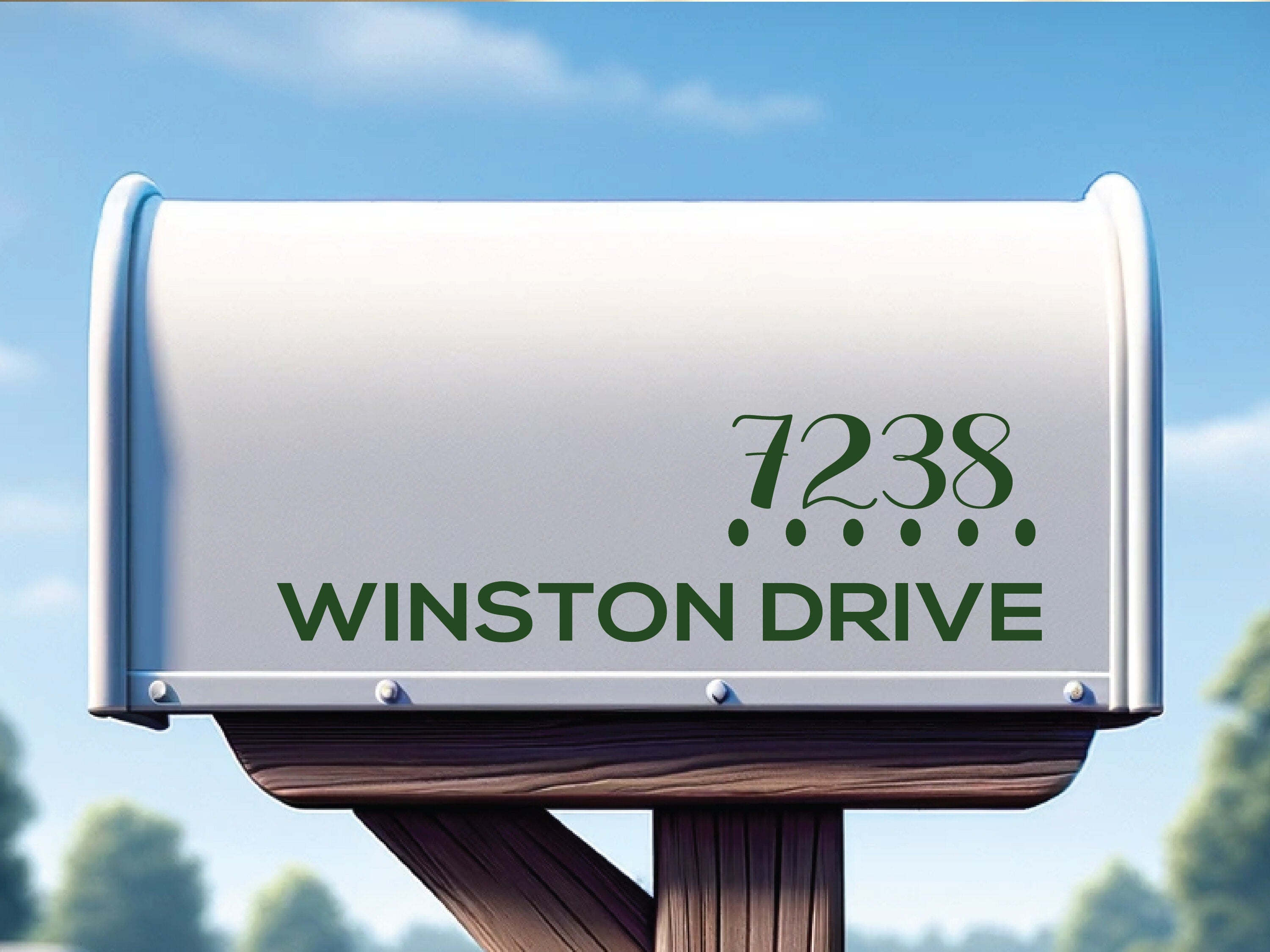 Green weatherproof vinyl decal for mailbox address visibility