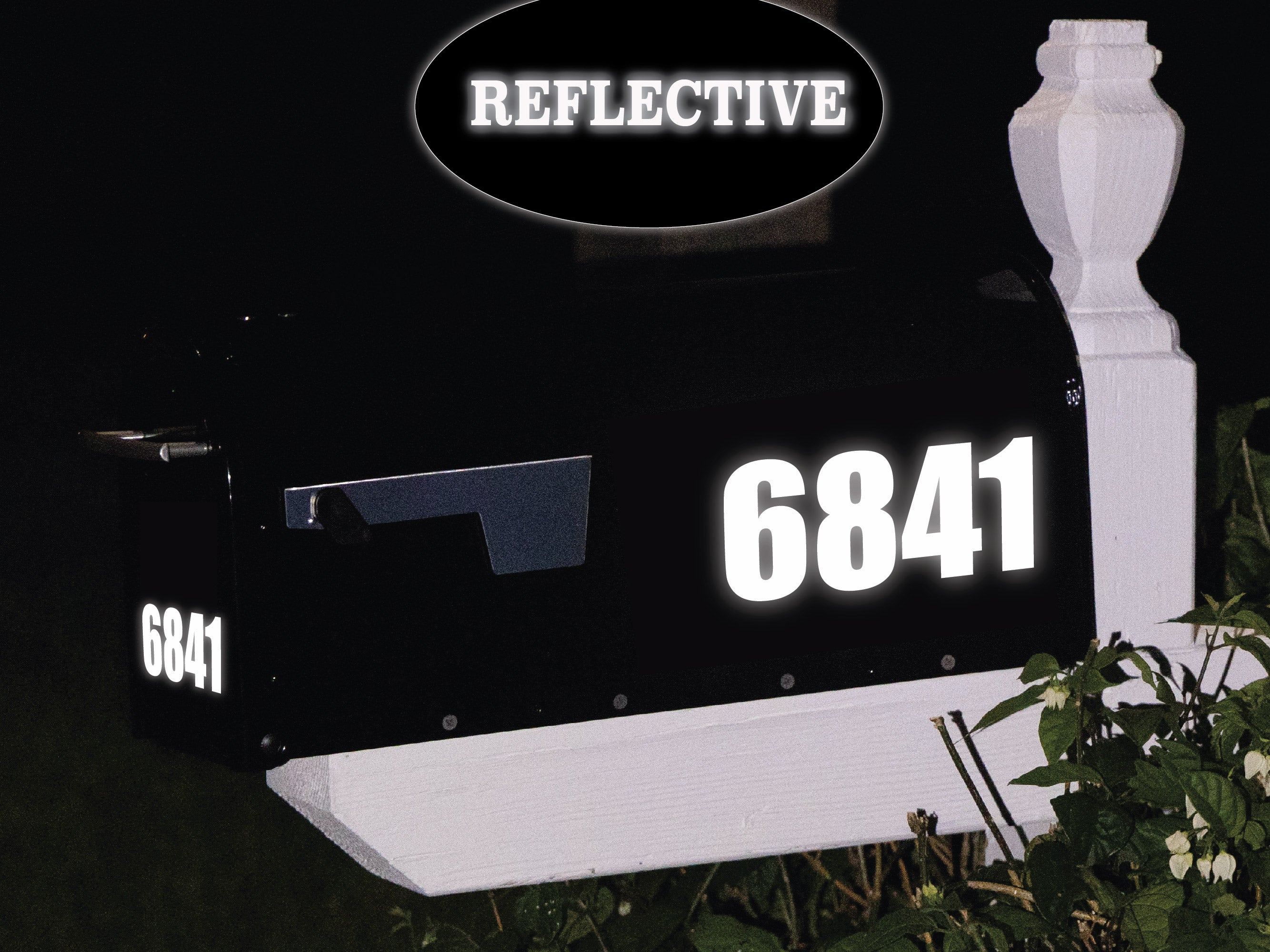 White Reflective Mailbox Decal Applied to Metal Mailbox