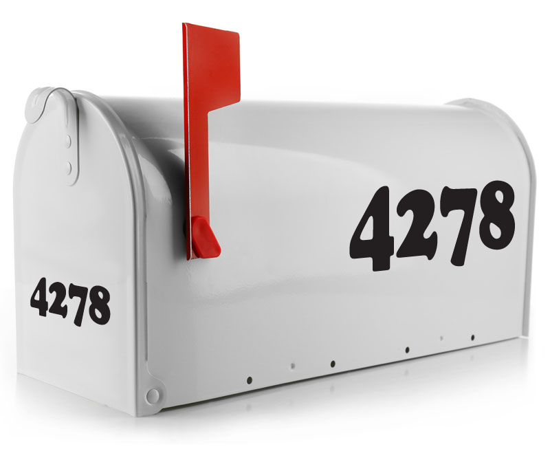 White mailbox featuring striking black Custom Bold Numbers Decal, highlighting clear and elegant design.