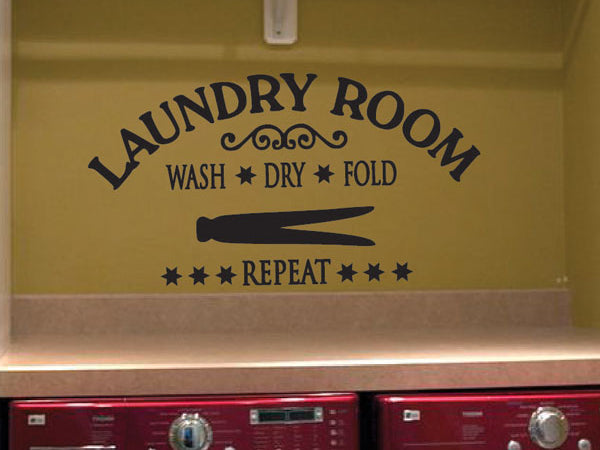 Bold Laundry Room Vinyl Wall Decal with Clothespin Design - Eastcoast Engraving
