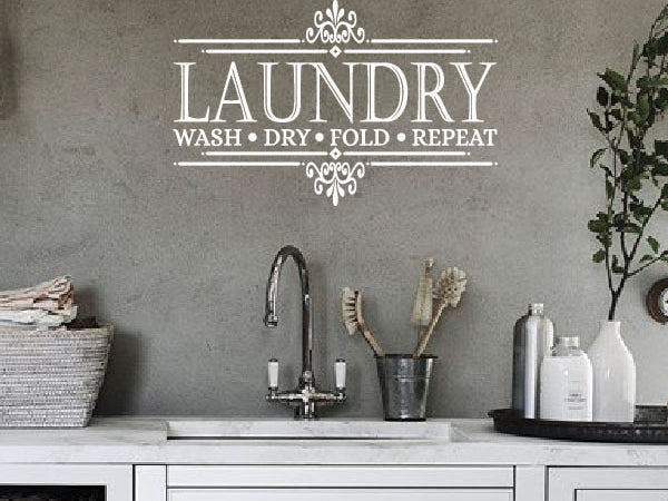 Laundry Wall Decal, bold Wash Dry Fold Repeat vinyl decor - Eastcoast Engraving
