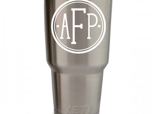Button Vinyl Monogram Decal, 3.35 x 3.35 inch personalized sticker for tumblers, cups, and tech in 20+ colors