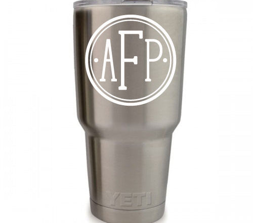 Button Vinyl Monogram Decal, 3.35 x 3.35 inch personalized sticker for tumblers, cups, and tech in 20+ colors