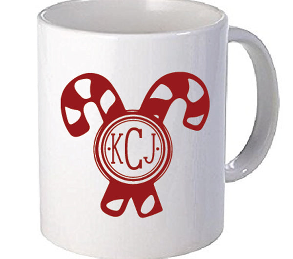 Candy Cane Monogram Vinyl Decal, personalized 3.5 x 3.5 inch holiday sticker for tumblers, cups, and laptops
