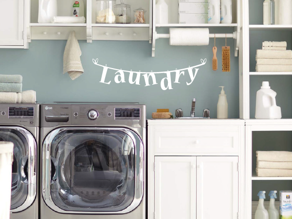 Clothesline Wall Decal, custom sizes laundry room decor sticker in vinyl