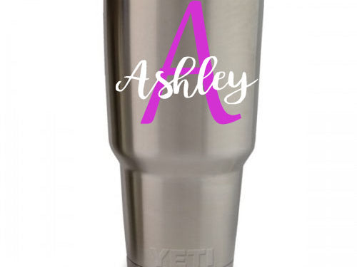 Custom Script Font Name Decal, personalized vinyl sticker with letter and name, 3.35 x 3.35 inches for tumblers, cups, and laptops