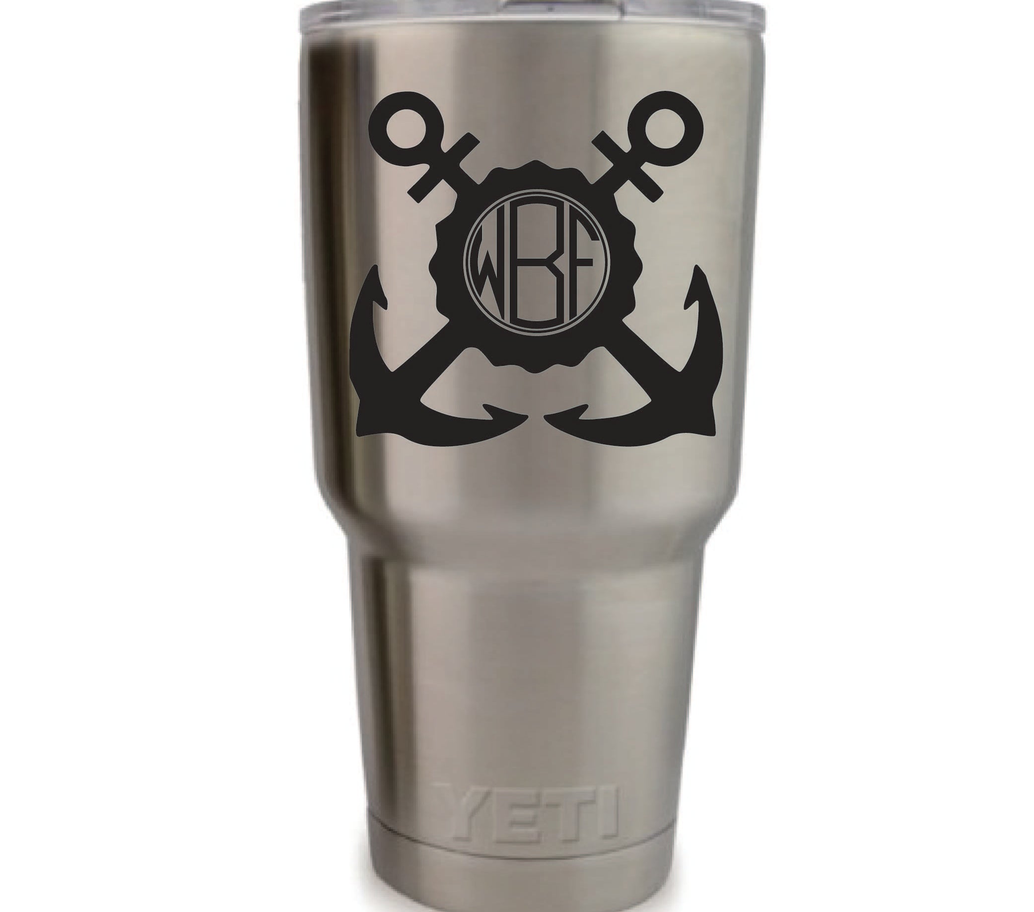 Double Anchor Vinyl Monogram Decal, 3.35 x 3.35 inch nautical custom sticker for tumblers, cups, and laptops in 20+ colors