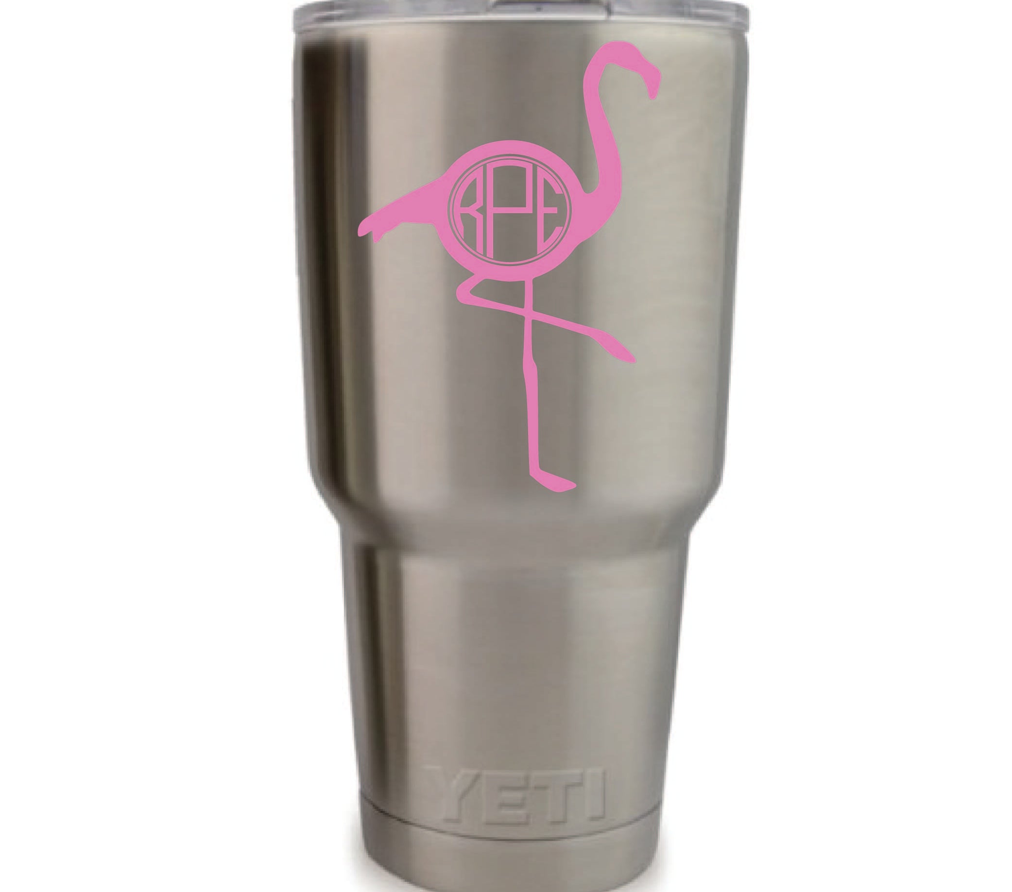 Flamingo Monogram Vinyl Decal, 3.35 x 3.35 inch personalized custom sticker for tumblers, mugs, and laptops