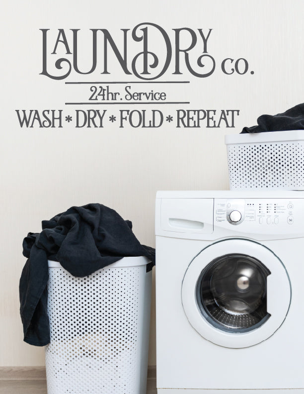 Fun Laundry Room Wall Decor, 24 Hour Service Vinyl Decal