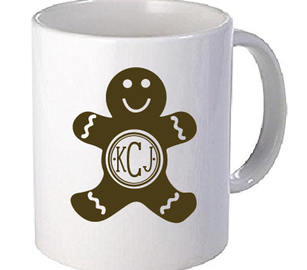 Gingerbread Man Monogram Vinyl Decal, 3.5 x 3.5 inch personalized holiday sticker for tumblers, mugs, and laptops