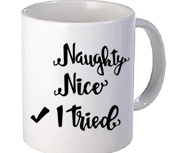 Naughty or Nice Vinyl Decal, 3.35 x 3.35 inch festive holiday sticker for tumblers, mugs, and laptops