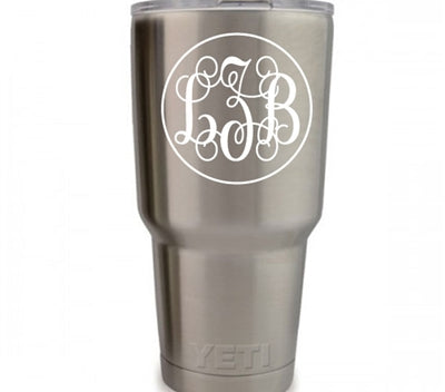 Script Vinyl Monogram Decal, 3.35 x 3.35 inch elegant personalized sticker for tumblers and laptops
