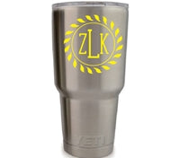 Sunburst Vinyl Monogram Decal, 3.35 x 3.35 inch personalized stylish sticker for tumblers and laptops