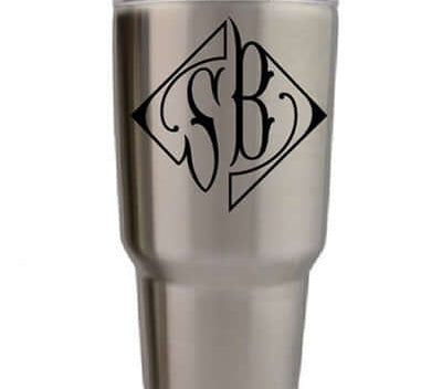 Two-letter script monogram decal, custom vinyl sticker in 3.35 x 3.35 inches with 20+ color options and practice decal