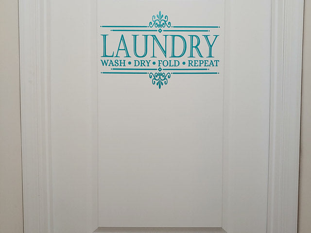 Wash Dry Fold Repeat Laundry Room Wall Art, bold vinyl lettering