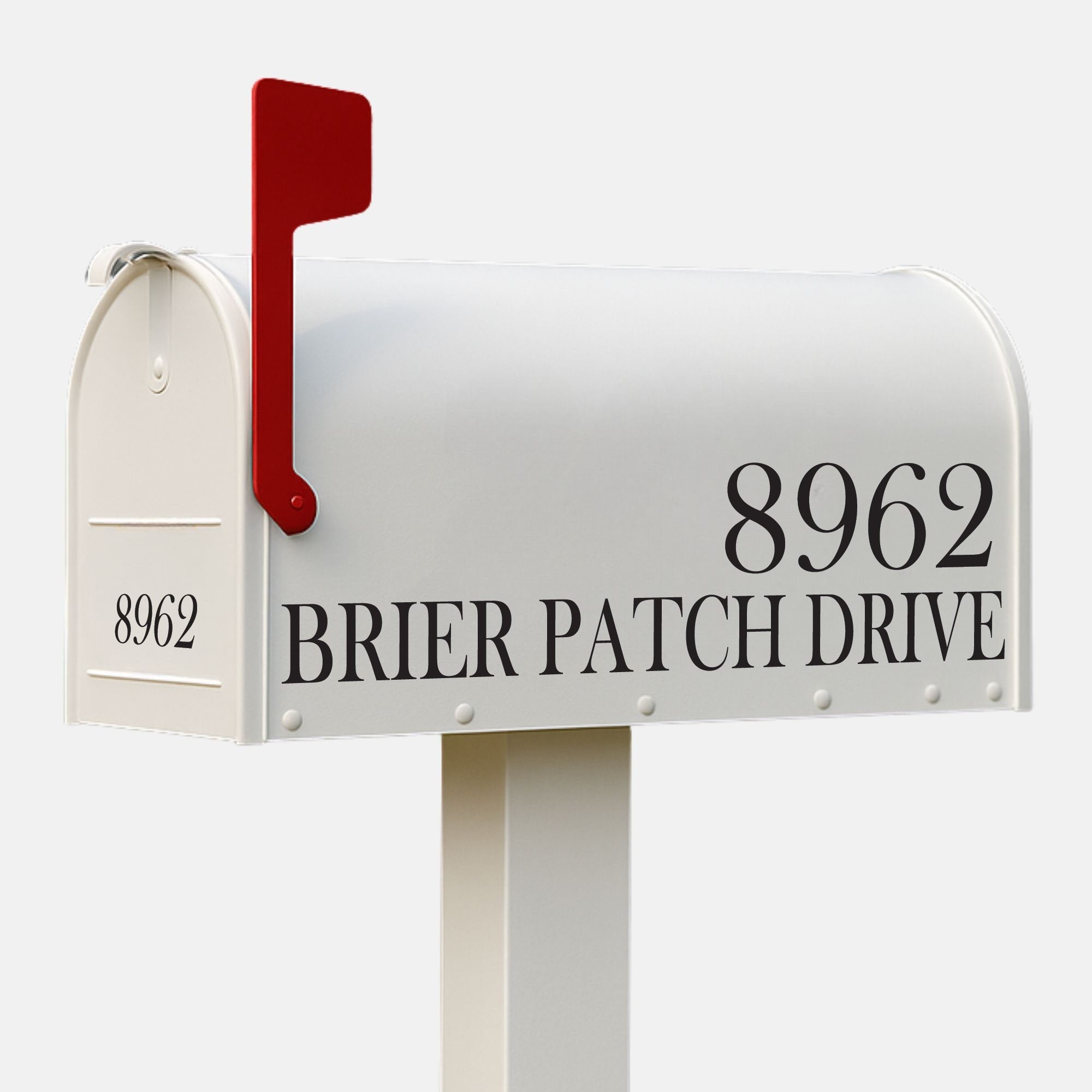 Personalized mailbox address decals with street name and number