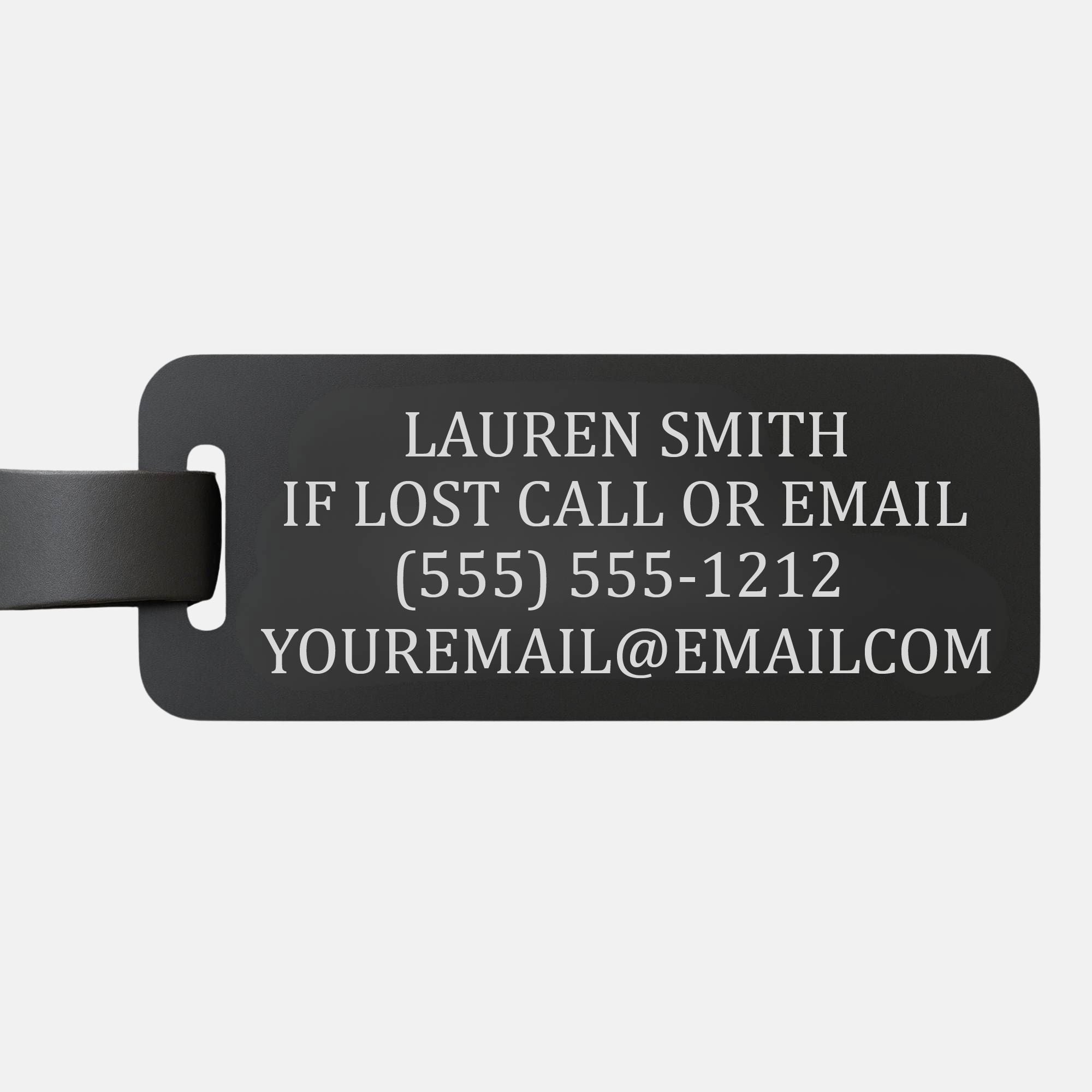 Personalized aluminum luggage tags in multiple colors