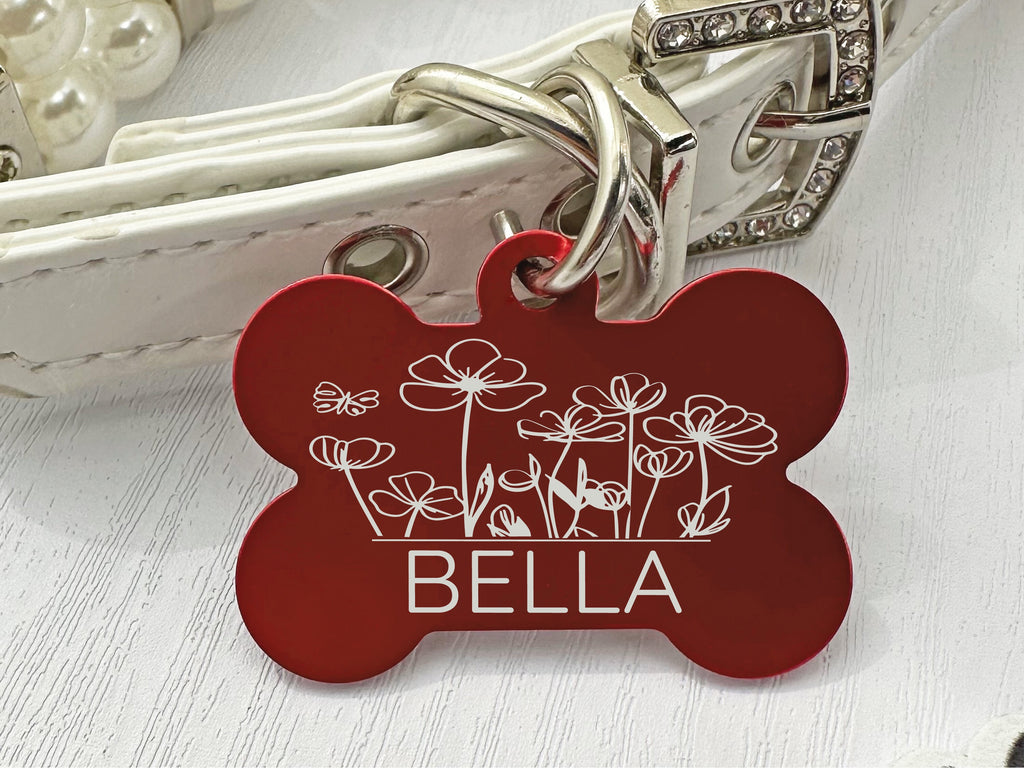 Personalized Floral Pet ID Tags for Dogs - Custom Engraved Dog Name Tags - Eastcoast Engraving