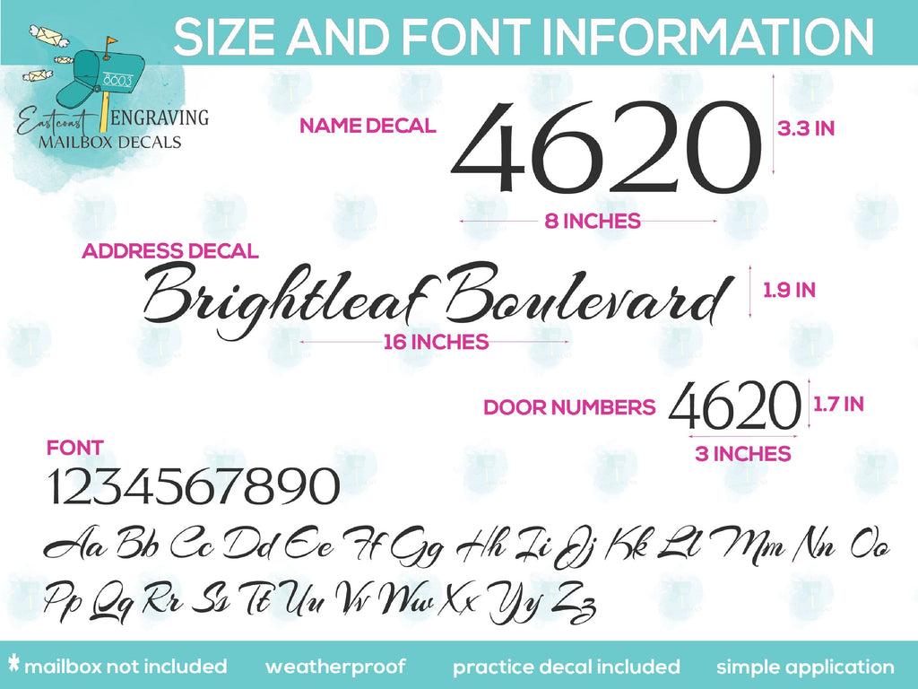 Premium Mailbox Decal: Elegant Script & Bold Numbers - Customizable - Eastcoast Engraving