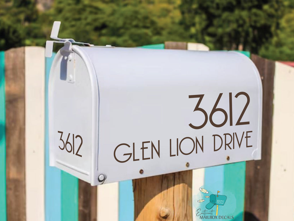 Custom mailbox decal enhancing a white mailbox's elegance - Personalize your curb appeal