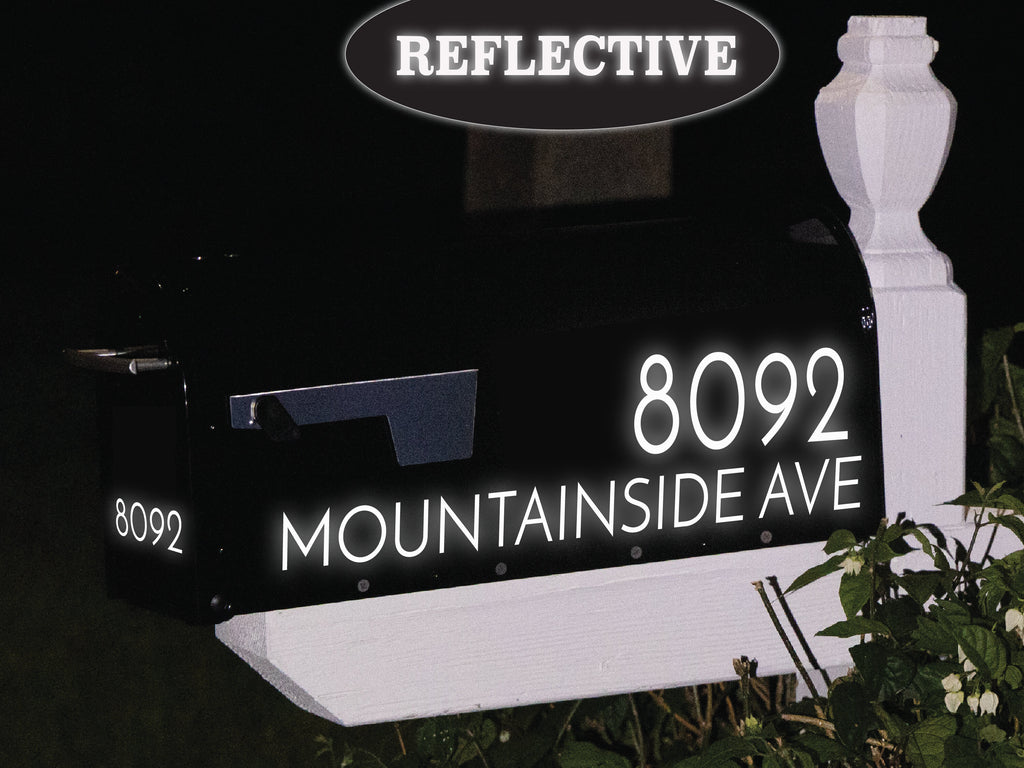 Reflective Mailbox Decal on a Black Mailbox at Night