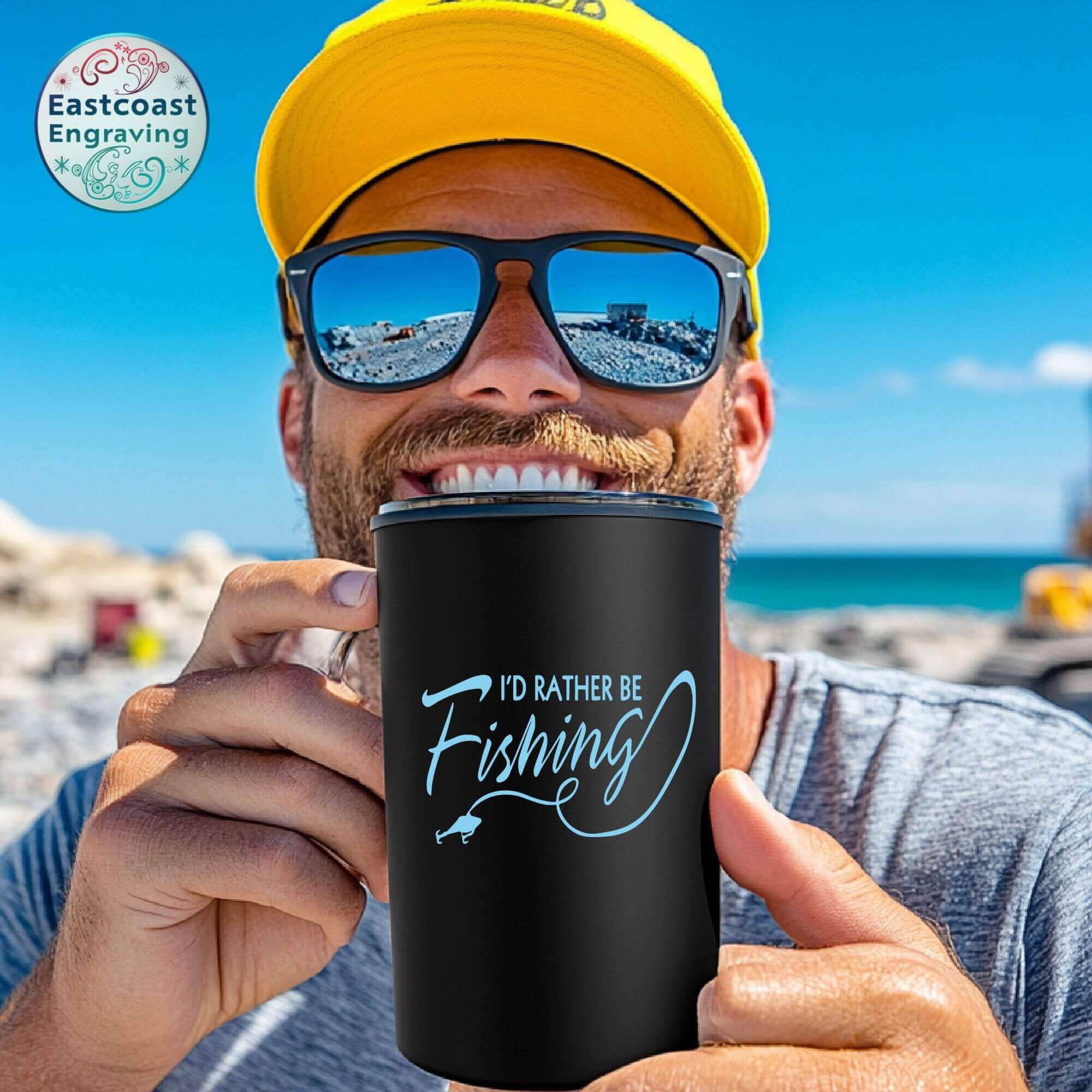 Custom fishing sticker on drinkware – great for anglers and outdoor lovers