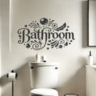 Bathroom wall decal with bubble accents shown in bright modern bathroom