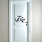 Bathroom bubble accents vinyl decal displayed on white interior door