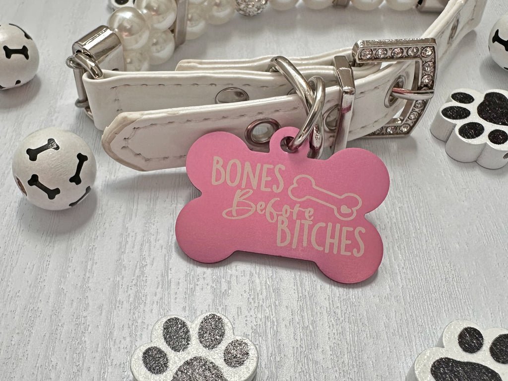 Bones Before Bitches" Engraved Dog Tag - 8 Colors - Eastcoast Engraving