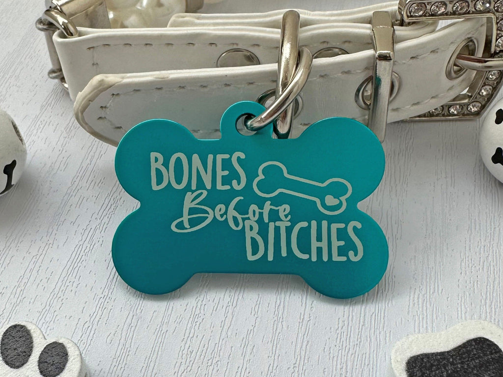 Bones Before Bitches" Engraved Dog Tag - 8 Colors - Eastcoast Engraving