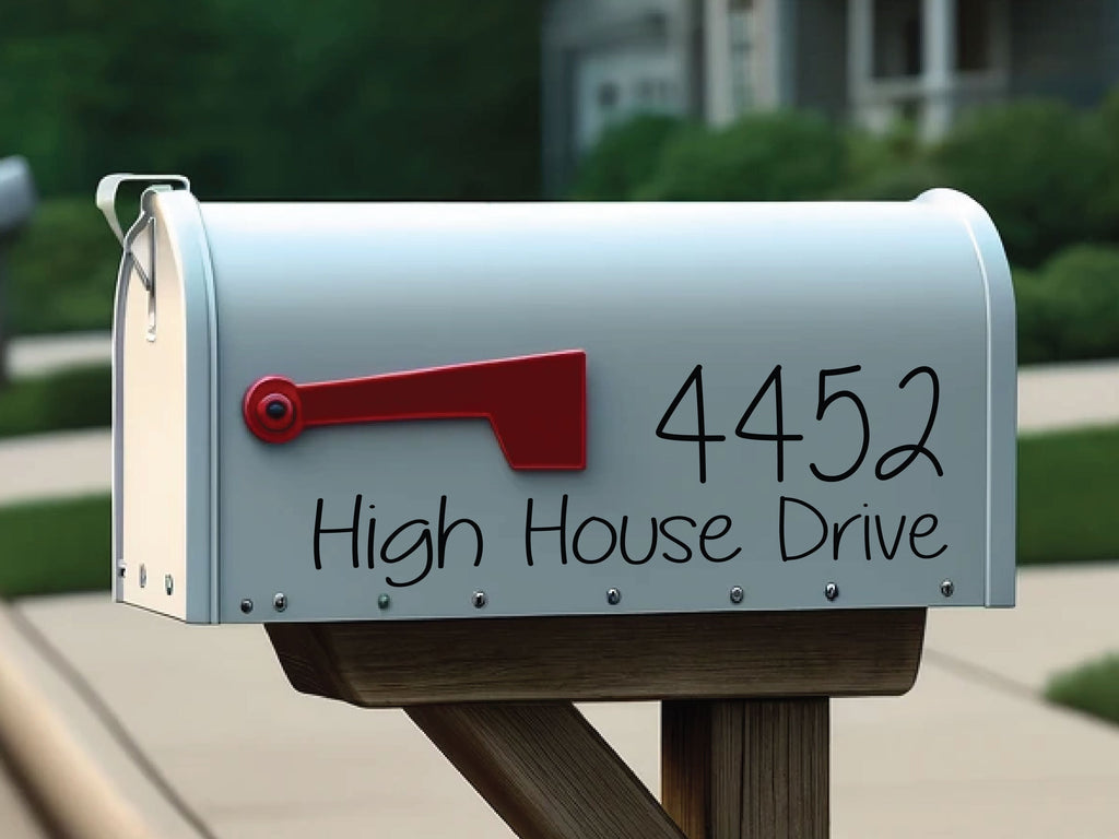 Durable mailbox number decal on rural mailbox for clear visibility