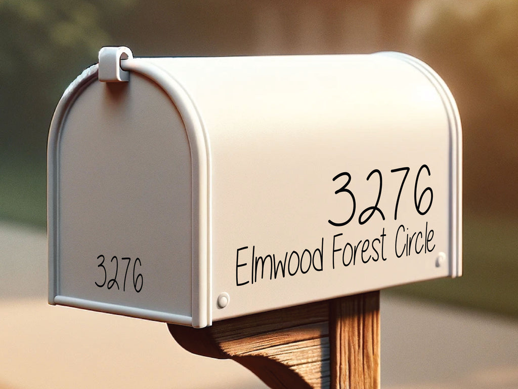 Personalized mailbox decal in stylish font on classic mailbox