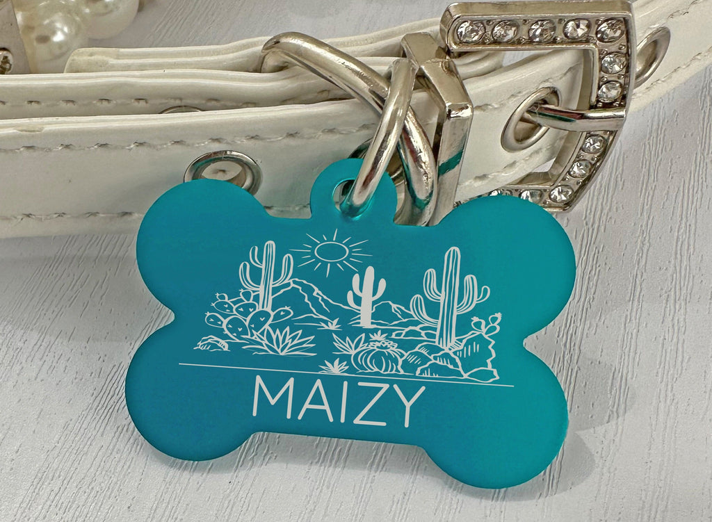 Desert Cactus Engraved Pet Tag – Secure & Stylish Dog ID - Eastcoast Engraving
