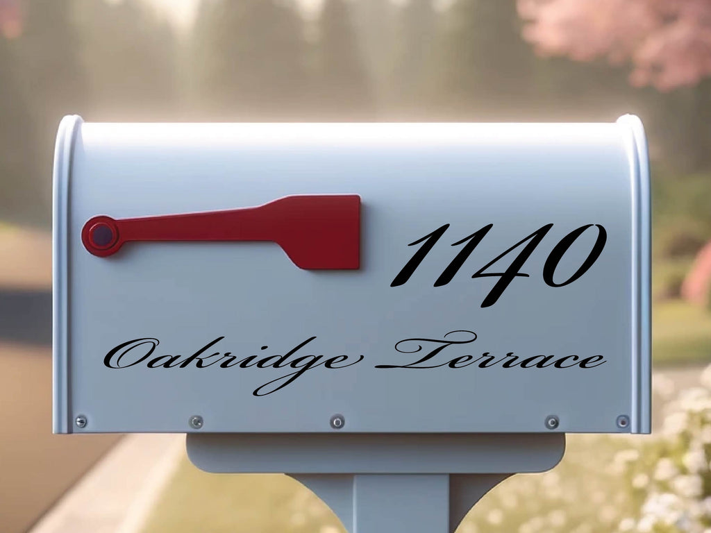 Detailed view of mailbox decal in custom font
