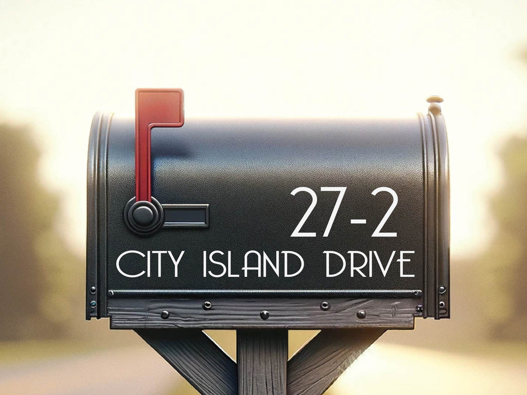Mailbox enhanced with custom decal and house numbers for curb appeal