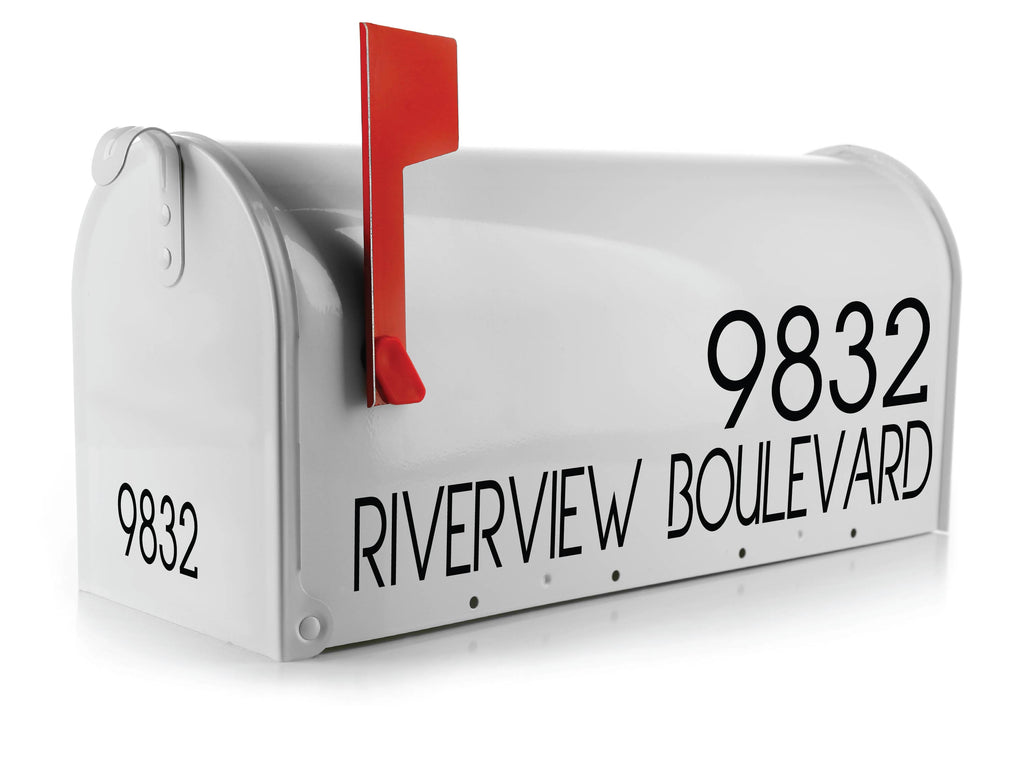 Customized mailbox decal displaying vibrant address numbers on residential mailbox